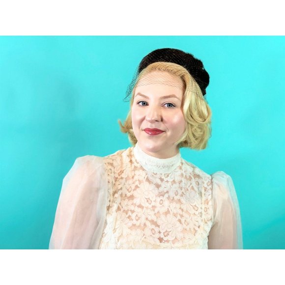 Vintage 1950s Fur Hat Brown Circle Veiled Cap - Picture 5 of 10